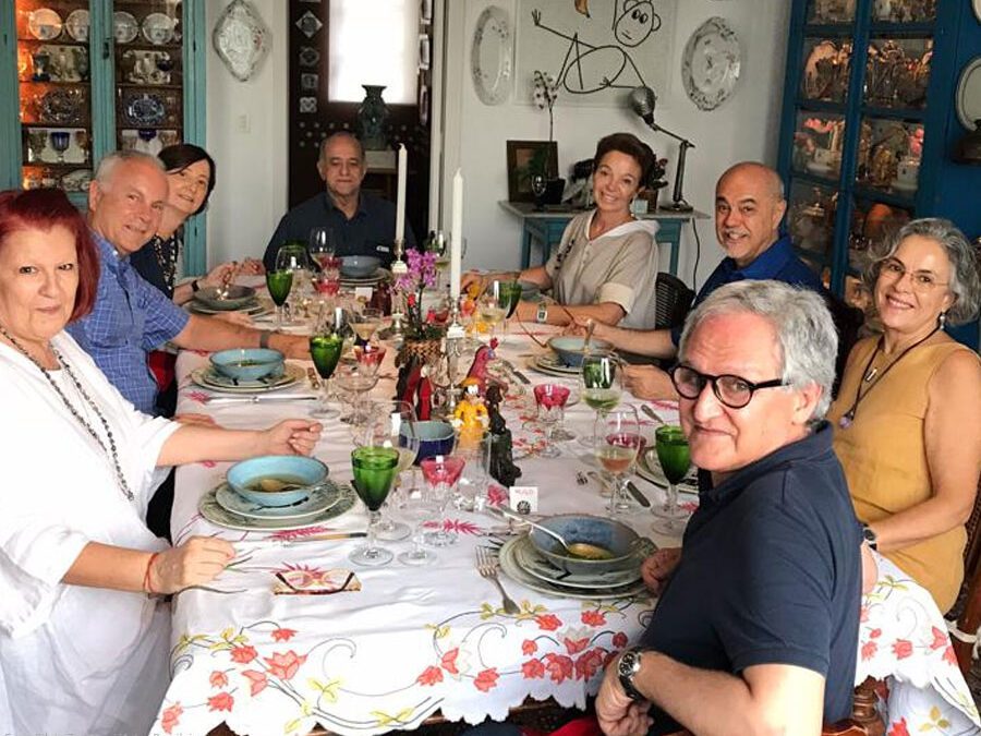 Almoço com amigos, Leda Senise, Beto Machado, Elisa Gomes, Augusto Livio Malzoni, Tera Albuquerque, Zé Pedro,  Bassy Machado e Hugo Kowensky